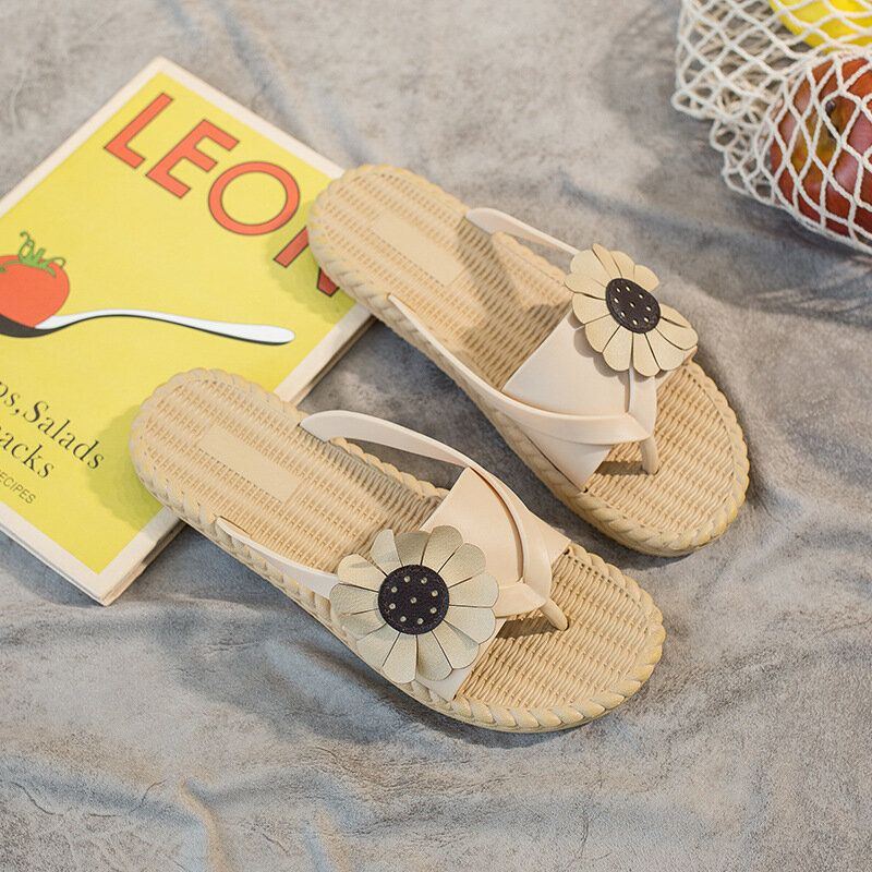 Womens Clip Toe Sunflower Beach Massage Soles Slide Sandalen