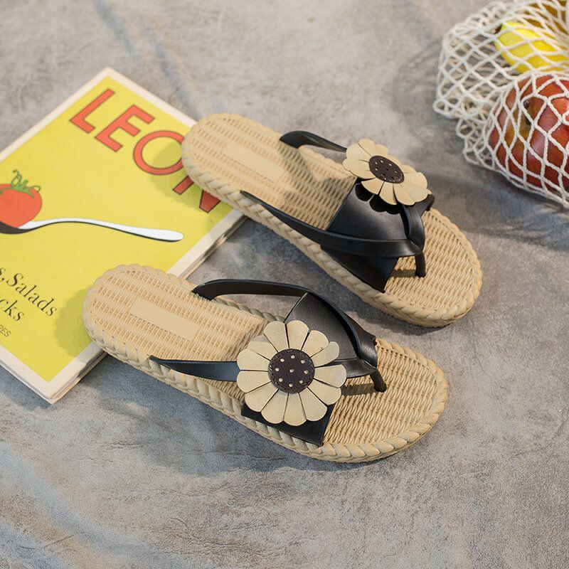 Womens Clip Toe Sunflower Beach Massage Soles Slide Sandalen