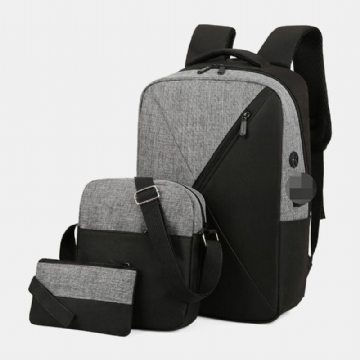 3pcs Herren Oxford Verschleißfest Atmungsaktiv Patchwork Große Kapazität Lässig Rucksack Brusttasche Umhängetasche