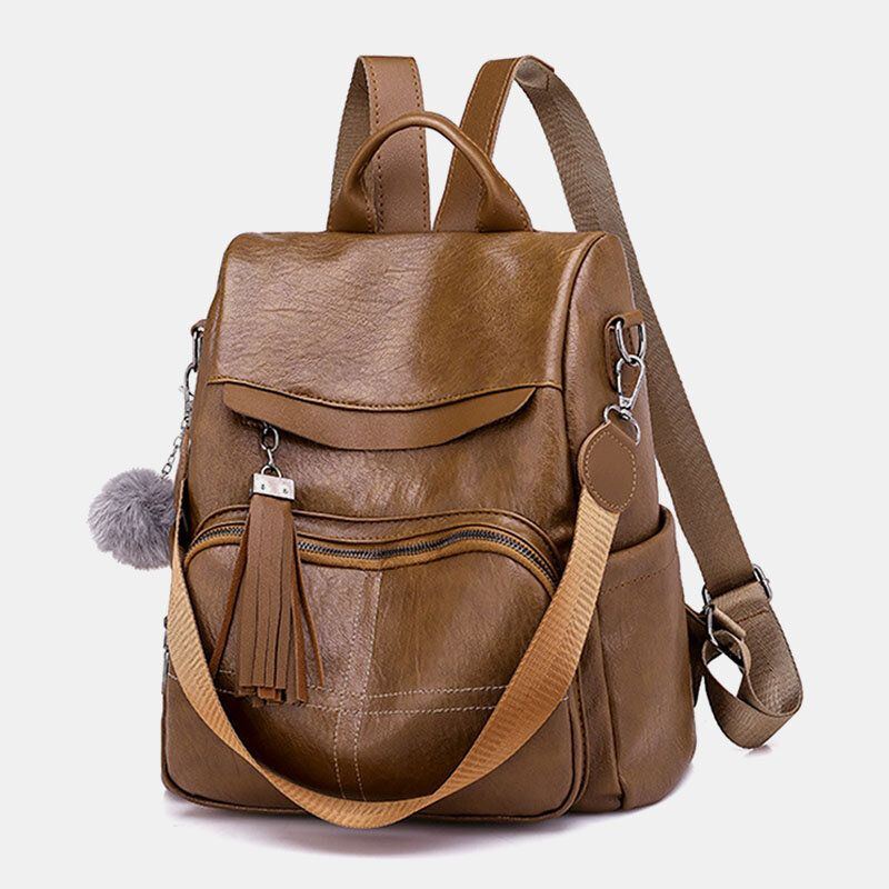 Anti Diebstahl Rucksack Für Damen Multifunktionale Tasche Mit Quaste Und Reißverschluss