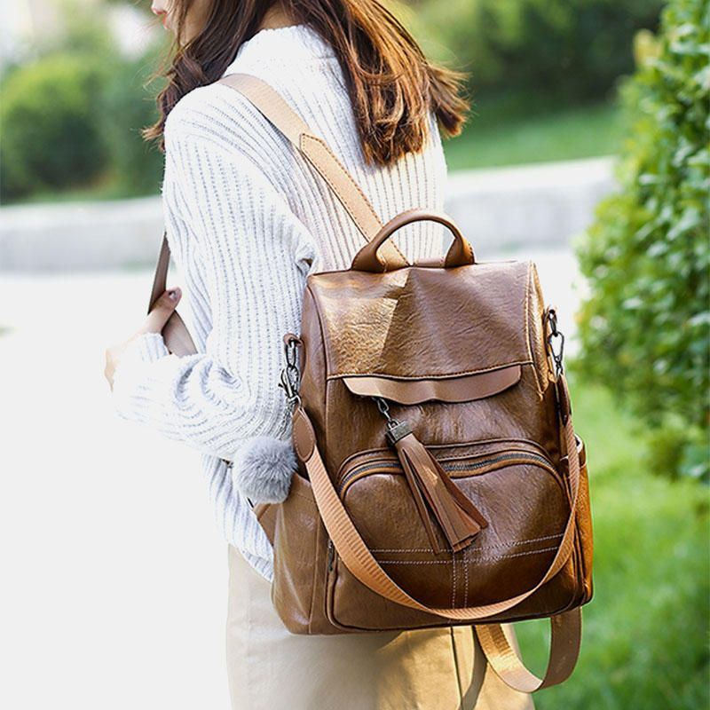 Anti Diebstahl Rucksack Für Damen Multifunktionale Tasche Mit Quaste Und Reißverschluss