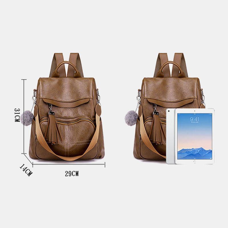 Anti Diebstahl Rucksack Für Damen Multifunktionale Tasche Mit Quaste Und Reißverschluss