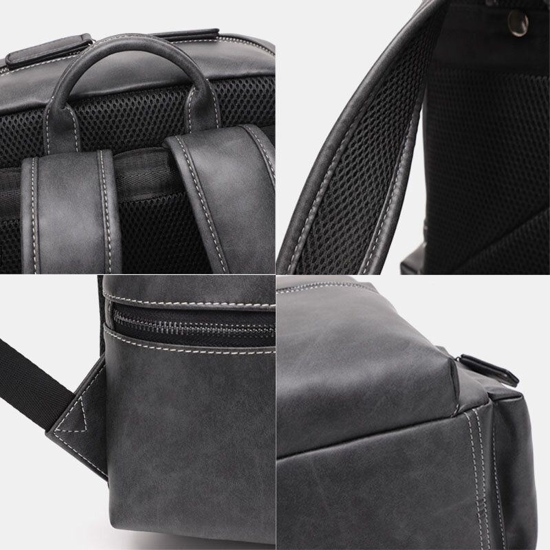 Atmungsaktiver Rucksack Aus Pu Leder Mit Mehreren Taschen Retro Laptoptasche Mit Großer Kapazität 14 Zoll