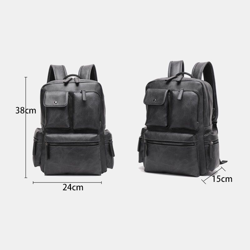 Atmungsaktiver Rucksack Aus Pu Leder Mit Mehreren Taschen Retro Laptoptasche Mit Großer Kapazität 14 Zoll