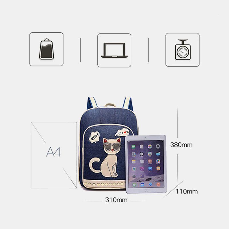 Damen Canvas Cute Cat Print Patchwork Lässiger Rucksack Schultasche