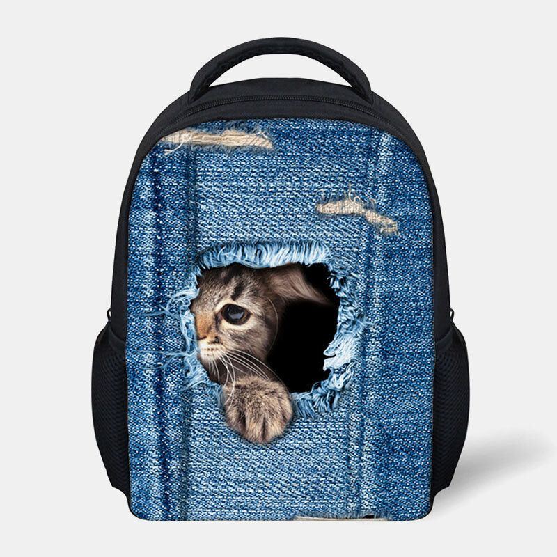 Damen Kind Unisex 3d Tier Kreativ Cartoon Niedlich Katze Druck Casual Outdoor Rucksack Schultasche