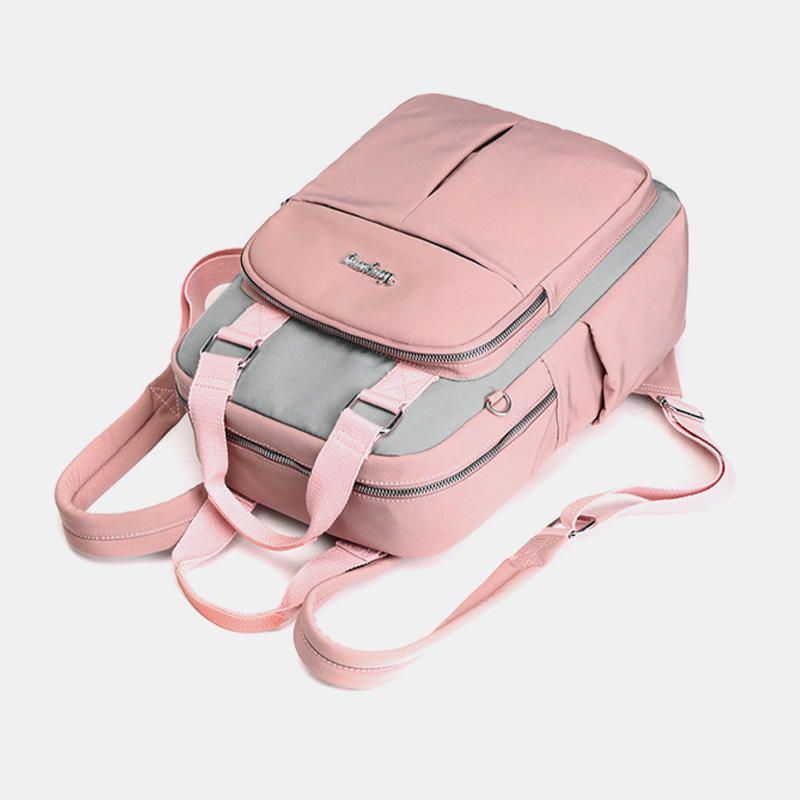 Damen Leinwand Multifunktions Wasserdichter Lässiger Patchwork Rucksack Mit Usb Ladeanschluss