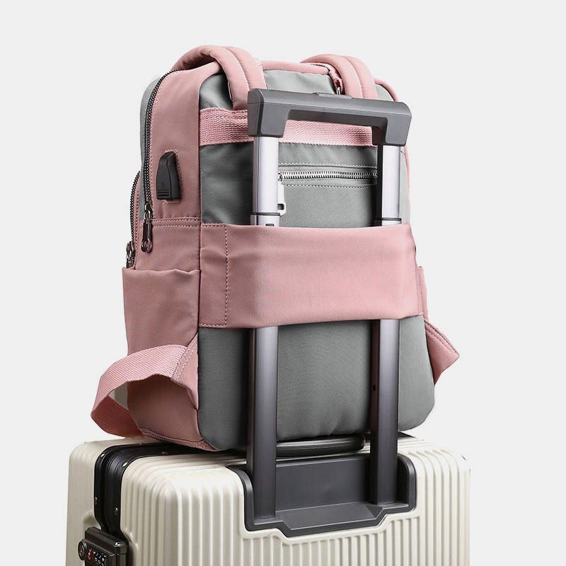 Damen Leinwand Multifunktions Wasserdichter Lässiger Patchwork Rucksack Mit Usb Ladeanschluss