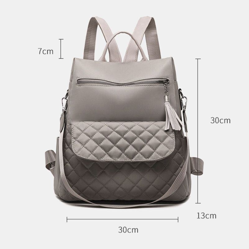 Damen Multi Carry Oxford Diamond Pattern Anti Diebstahl Wasserdicht Quaste Casual Rucksack