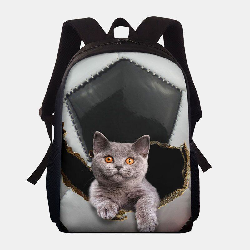 Damen Unisex Dacron Große Kapazität Katze Hund Im Baseball Fußball Musterdruck Rucksack Schultasche