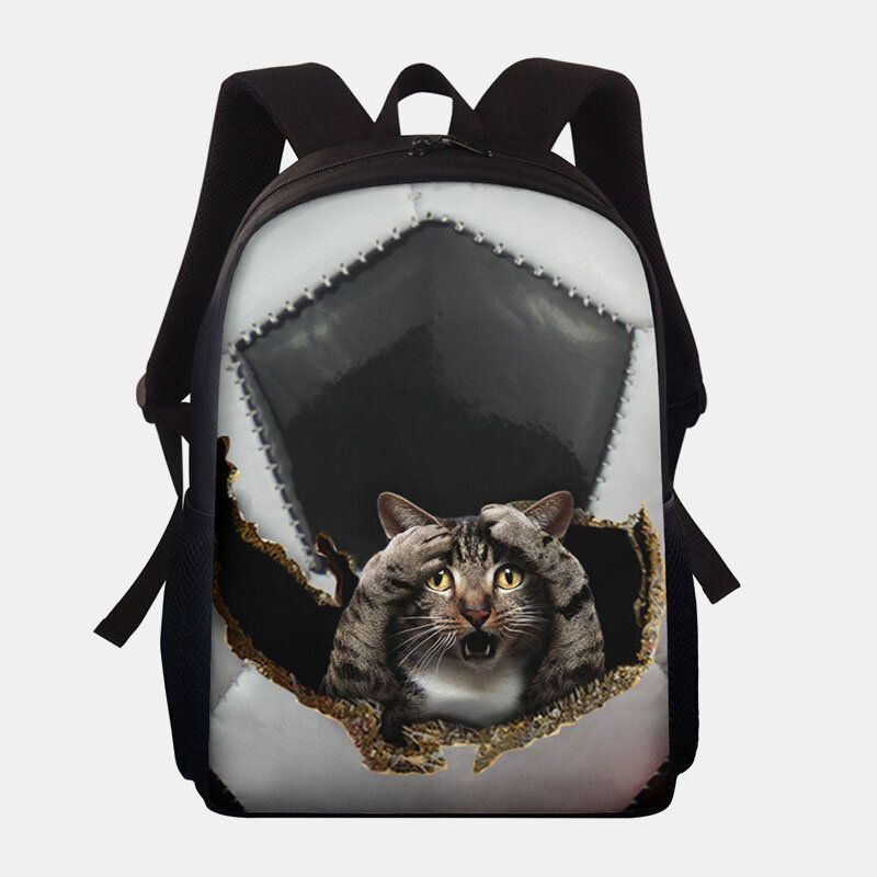 Damen Unisex Dacron Große Kapazität Katze Hund Im Baseball Fußball Musterdruck Rucksack Schultasche