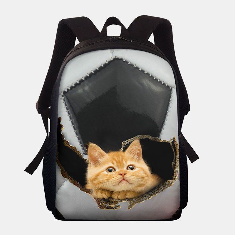 Damen Unisex Dacron Große Kapazität Katze Hund Im Baseball Fußball Musterdruck Rucksack Schultasche