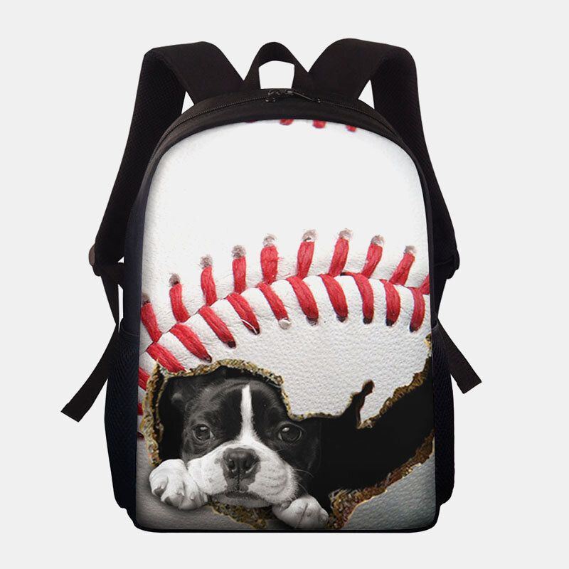 Damen Unisex Dacron Große Kapazität Katze Hund Im Baseball Fußball Musterdruck Rucksack Schultasche