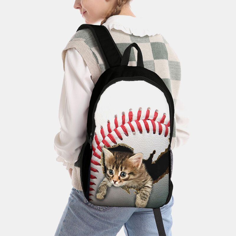 Damen Unisex Dacron Große Kapazität Katze Hund Im Baseball Fußball Musterdruck Rucksack Schultasche