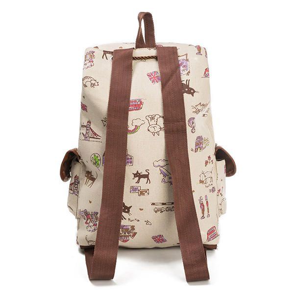 Damen Canvas Casual Cartoon Katze Muster Schultasche Rucksack Umhängetaschen Student Taschen