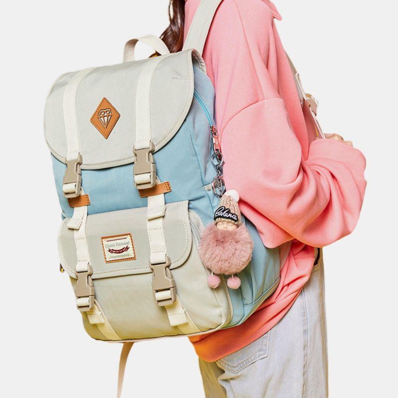 Damen Große Kapazitäts Segeltuch Mehrfarbige Zufällige Patchwork Rucksack Tägliche Tasche