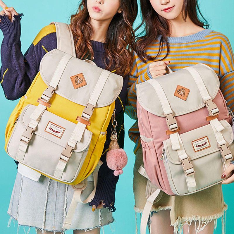 Damen Große Kapazitäts Segeltuch Mehrfarbige Zufällige Patchwork Rucksack Tägliche Tasche