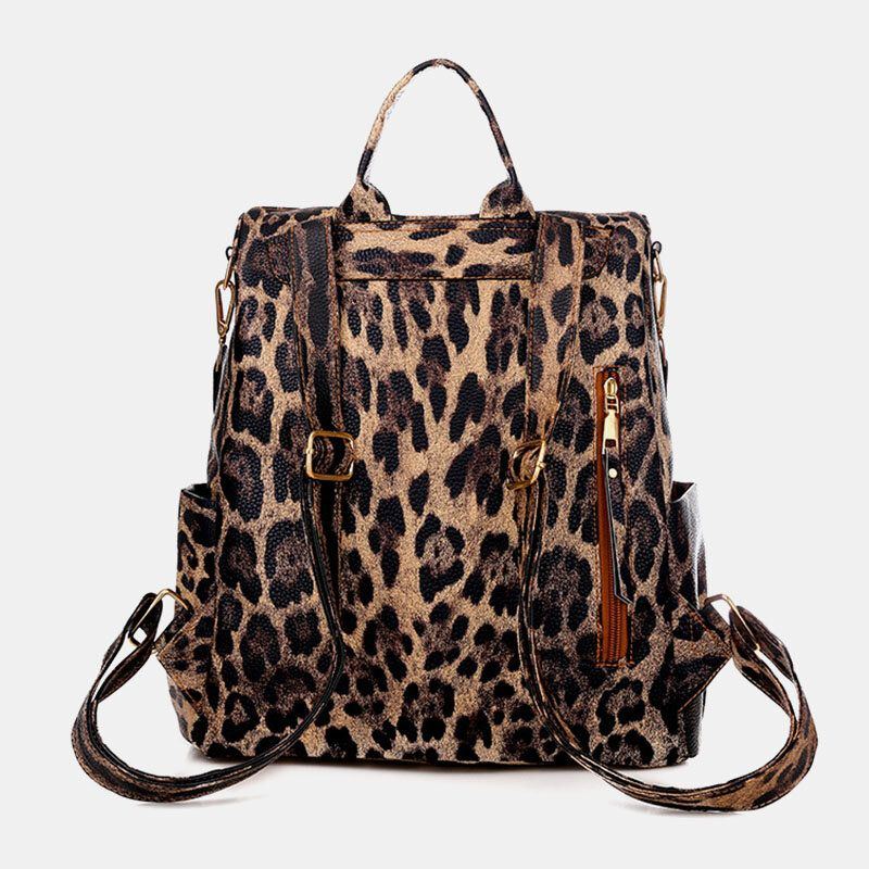 Damen Kunstleder Leopard Und Blumen Muster Mode Beiläufiger Rucksack