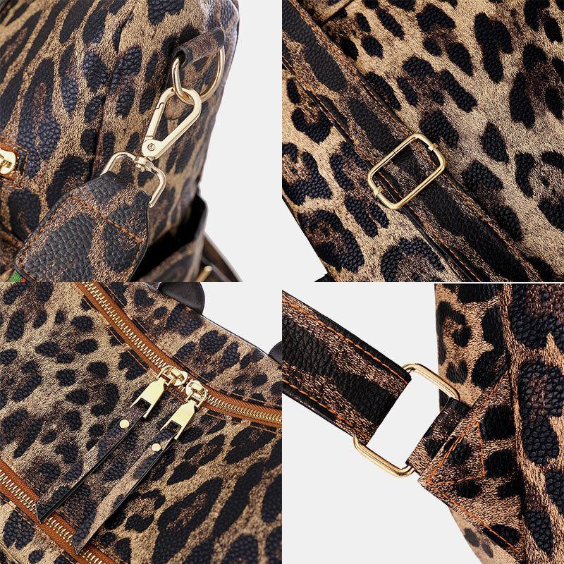 Damen Kunstleder Leopard Und Blumen Muster Mode Beiläufiger Rucksack