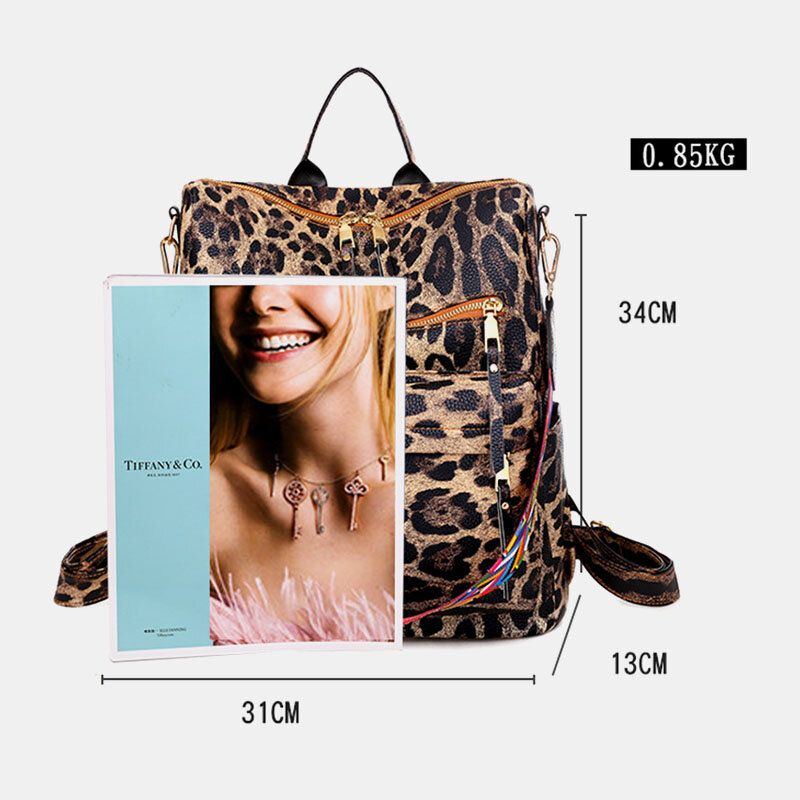 Damen Kunstleder Leopard Und Blumen Muster Mode Beiläufiger Rucksack