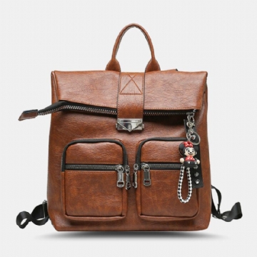 Damen Kunstleder Vintage Wasserdichter Rucksack Mit Großer Kapazität