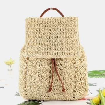 Damen Mori Series String Straw Bag Dual Use Woven Bag Retro Beach Bag Rucksack