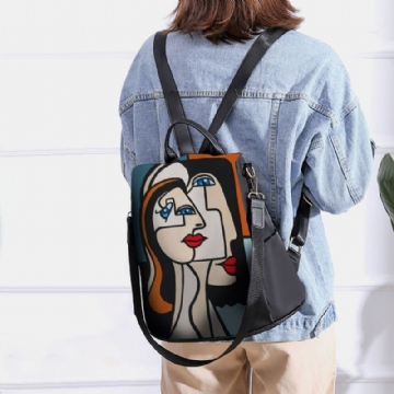 Damen Nylon Karikatur Abstraktes Strichmännchen Muster Große Kapazitäts Umhängetaschen Rucksack