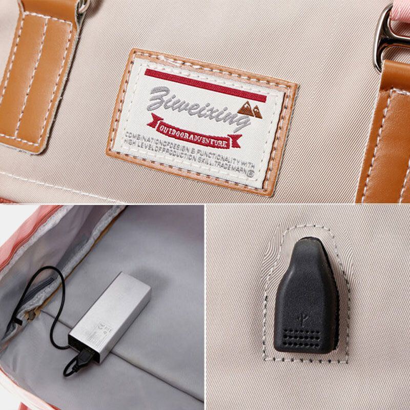 Damen Nylon Usb Aufladung Multi Pocket Rucksack Mit Großer Kapazität Lässige Einfache Wasserdichte 14 Zoll Laptoptasche