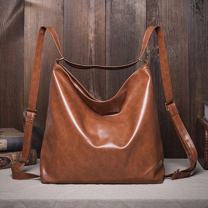 Damen Oil Wax Leather Große Kapazität Rucksack Umhängetasche Umhängetasche Geldbörse Windeltasche Hobo Bag Hobo Bag