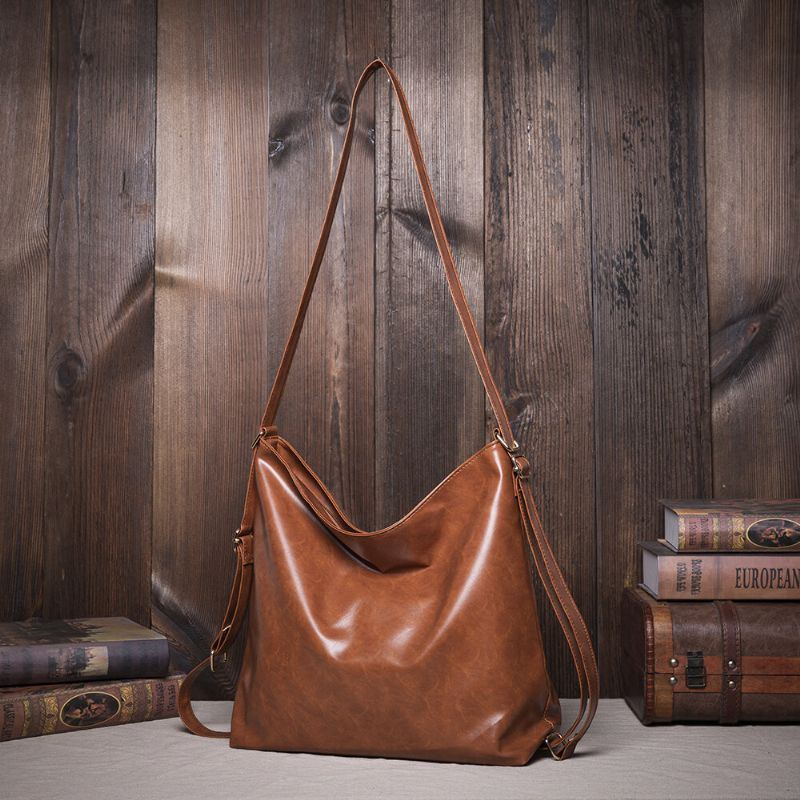 Damen Oil Wax Leather Große Kapazität Rucksack Umhängetasche Umhängetasche Geldbörse Windeltasche Hobo Bag Hobo Bag