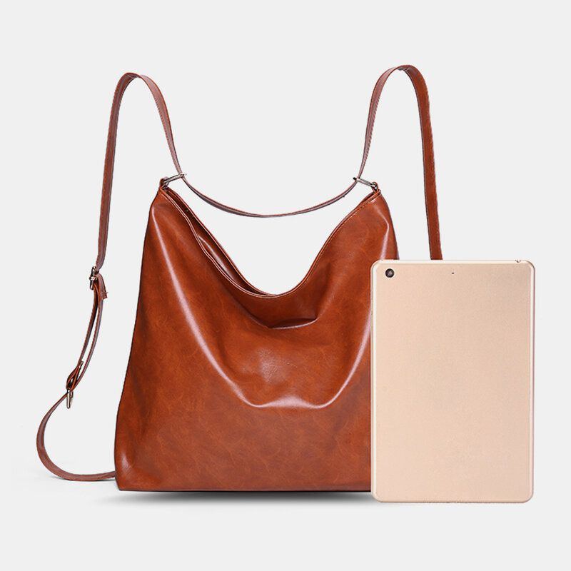 Damen Oil Wax Leather Große Kapazität Rucksack Umhängetasche Umhängetasche Geldbörse Windeltasche Hobo Bag Hobo Bag