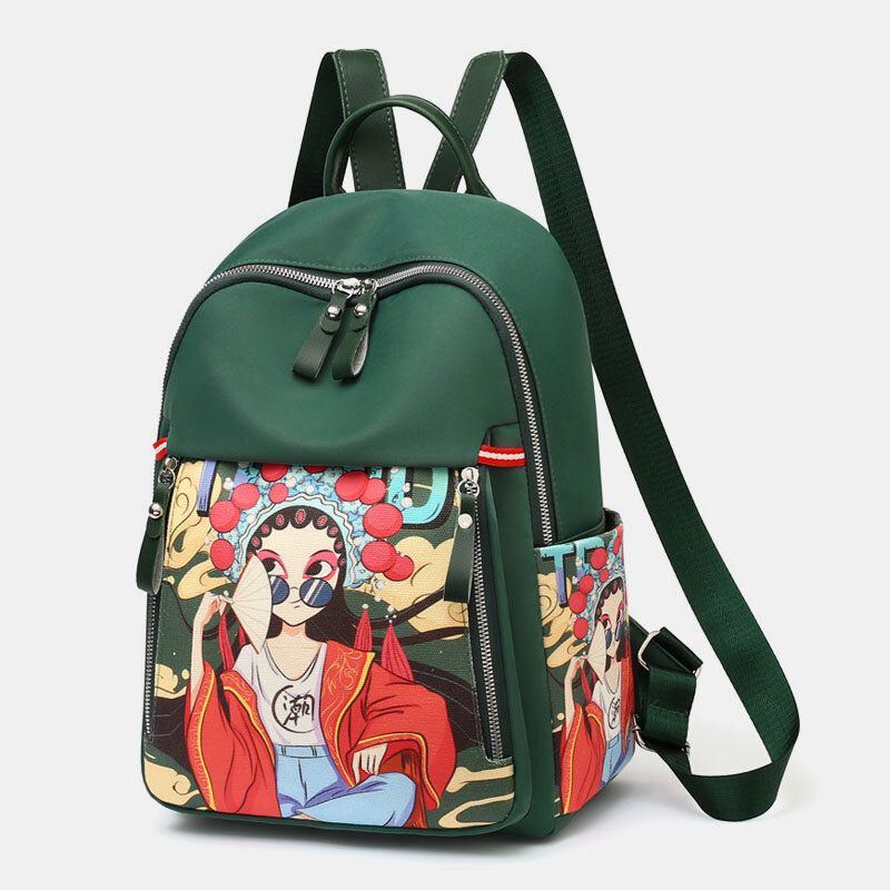 Damen Oxford Cartoon Peking Oper Charaktere Bedruckter Rucksack Große Kapazität Umhängetasche Mit Mehreren Taschen