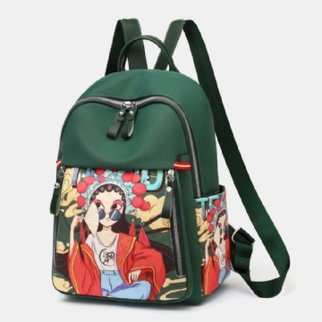 Damen Oxford Cartoon Peking Oper Charaktere Bedruckter Rucksack Große Kapazität Umhängetasche Mit Mehreren Taschen