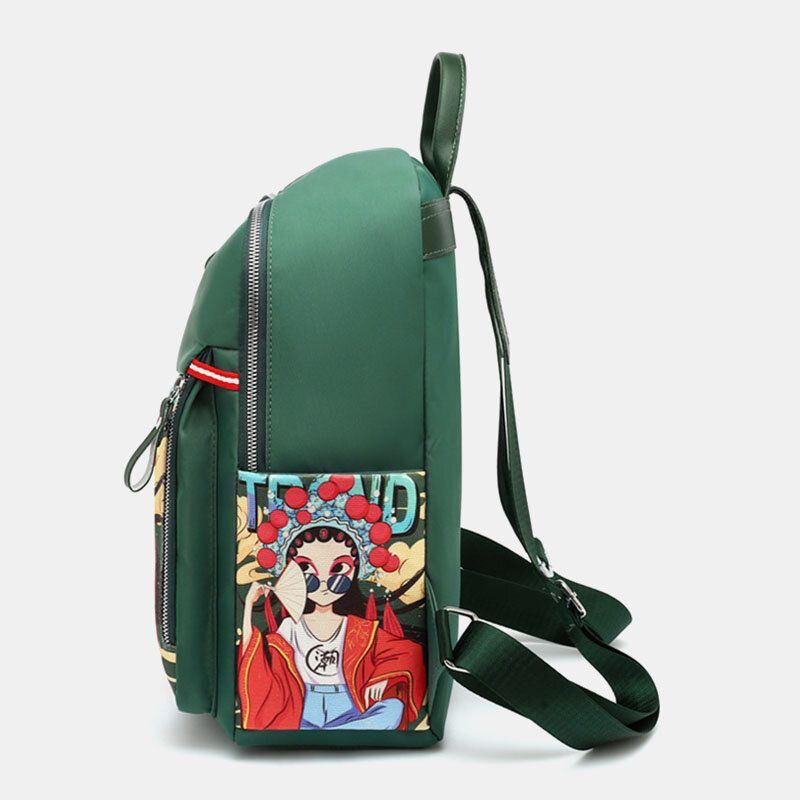 Damen Oxford Cartoon Peking Oper Charaktere Bedruckter Rucksack Große Kapazität Umhängetasche Mit Mehreren Taschen