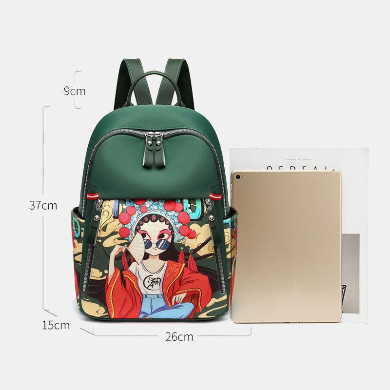 Damen Oxford Cartoon Peking Oper Charaktere Bedruckter Rucksack Große Kapazität Umhängetasche Mit Mehreren Taschen