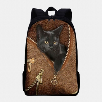 Damen Oxford Patchwork Große Kapazität Cartoon Katze Reißverschluss Muster Druck Rucksack