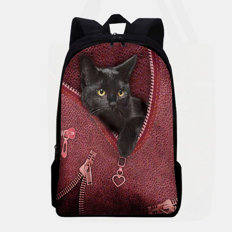 Damen Oxford Patchwork Große Kapazität Cartoon Katze Reißverschluss Muster Druck Rucksack