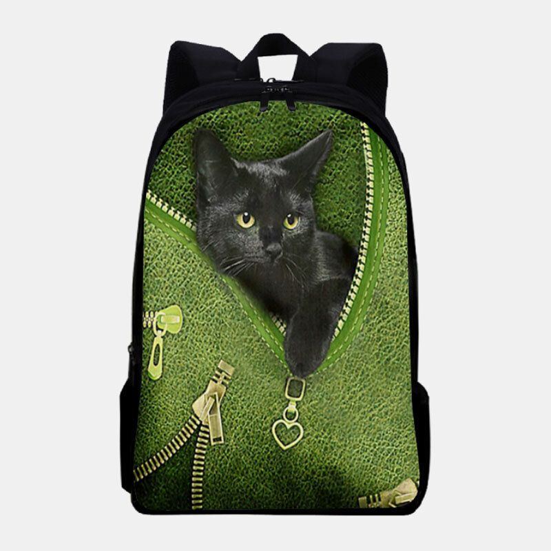 Damen Oxford Patchwork Große Kapazität Cartoon Katze Reißverschluss Muster Druck Rucksack