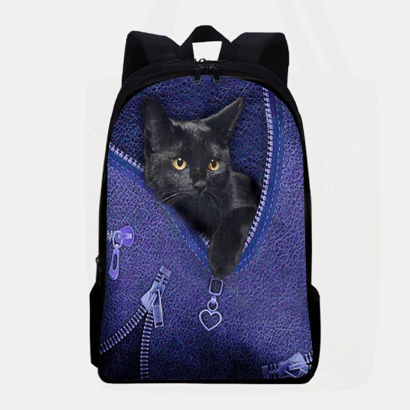 Damen Oxford Patchwork Große Kapazität Cartoon Katze Reißverschluss Muster Druck Rucksack