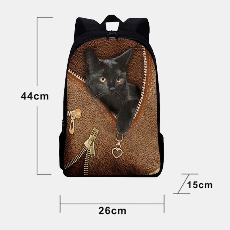 Damen Oxford Patchwork Große Kapazität Cartoon Katze Reißverschluss Muster Druck Rucksack