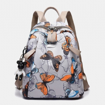 Damen Oxford Schmetterlings Feder Muster Große Kapazität Headset Loch Wasserdichter Anti Diebstahl Rucksack