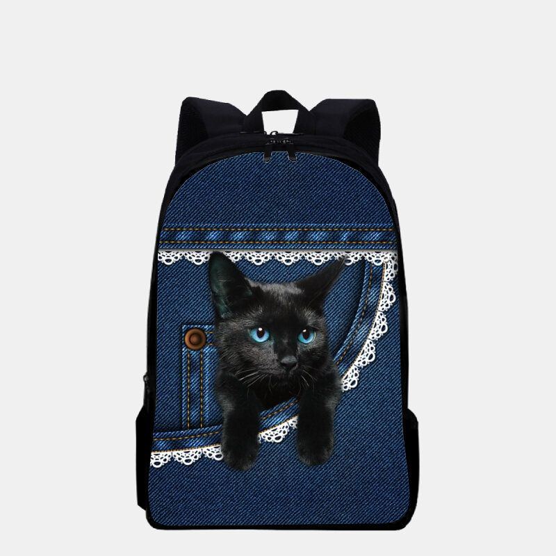 Damen Oxford Stoff Katze Die Große Kapazitäts Schultaschen Rucksack Druckt