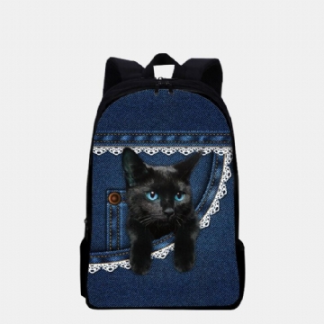 Damen Oxford Stoff Katze Die Große Kapazitäts Schultaschen Rucksack Druckt