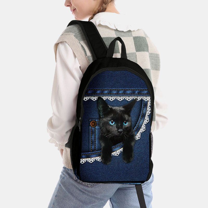 Damen Oxford Stoff Katze Die Große Kapazitäts Schultaschen Rucksack Druckt