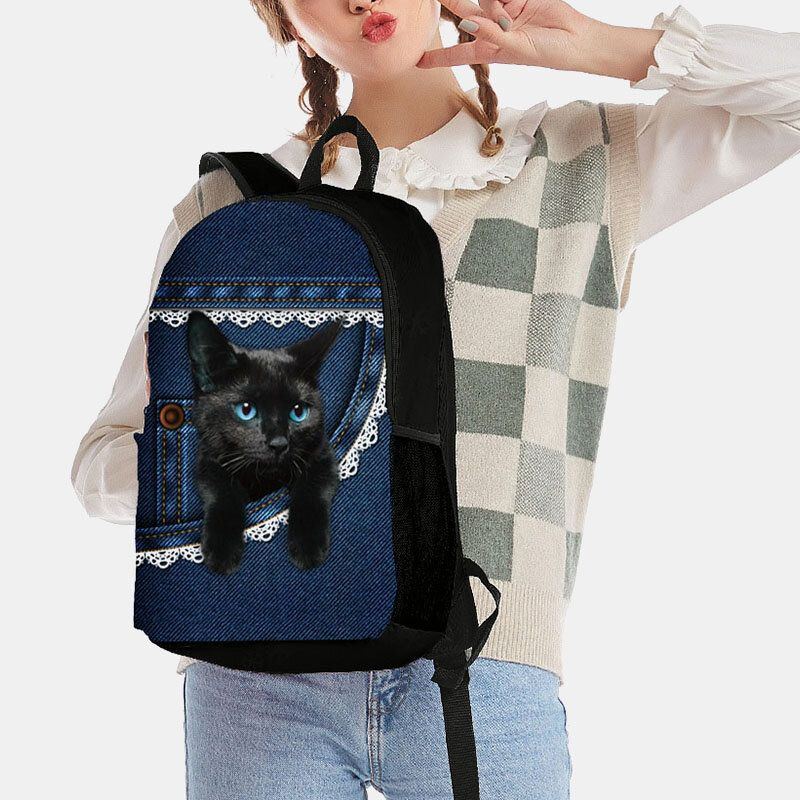 Damen Oxford Stoff Katze Die Große Kapazitäts Schultaschen Rucksack Druckt