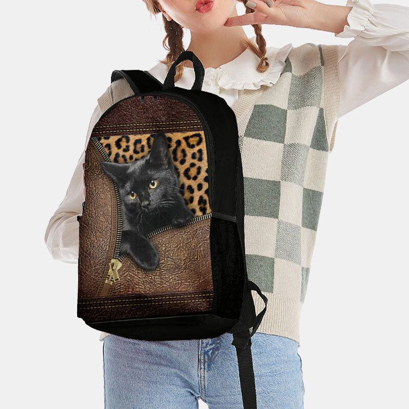 Damen Oxford Stoff Katze Drucken Große Kapazität Schultasche Rucksack