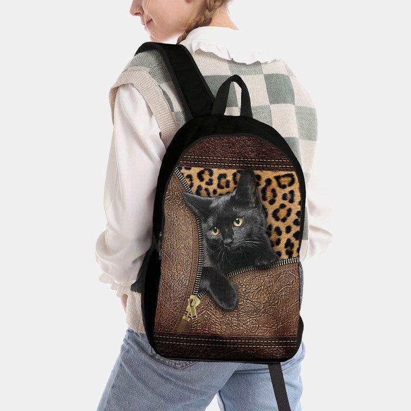 Damen Oxford Stoff Katze Drucken Große Kapazität Schultasche Rucksack