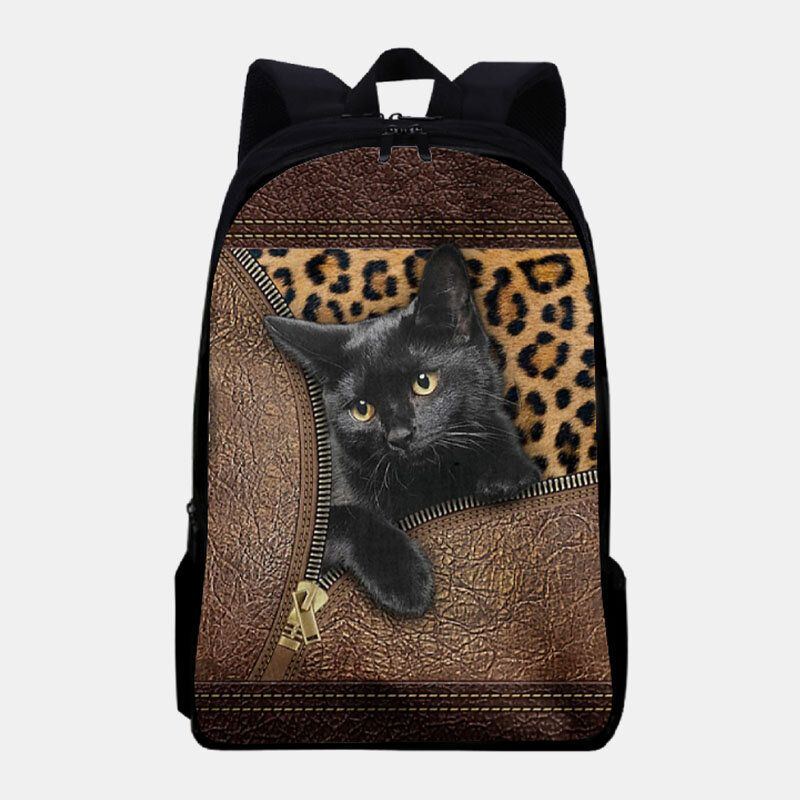 Damen Oxford Stoff Katze Drucken Große Kapazität Schultasche Rucksack