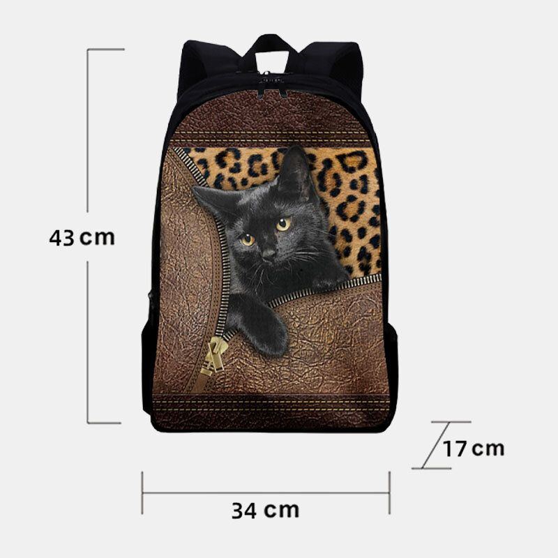 Damen Oxford Stoff Katze Drucken Große Kapazität Schultasche Rucksack