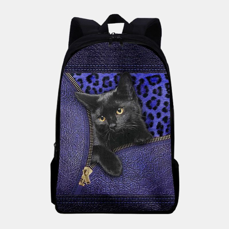 Damen Oxford Stoff Katze Drucken Große Kapazität Schultasche Rucksack